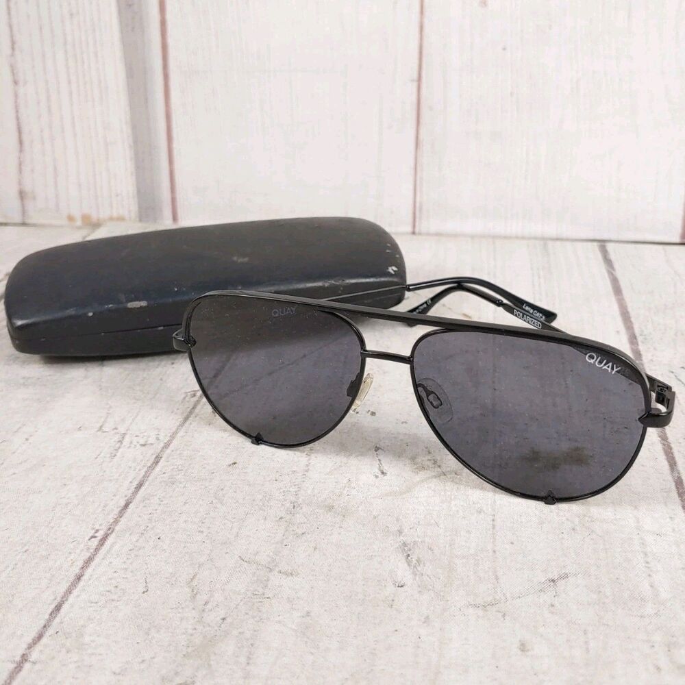 Quay High Key Mini 126 Classic AVIATOR Sunglasses - BLACK Lense + Frames - USED